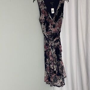 Connected Apparel Black and Pink Floral High Low Dress